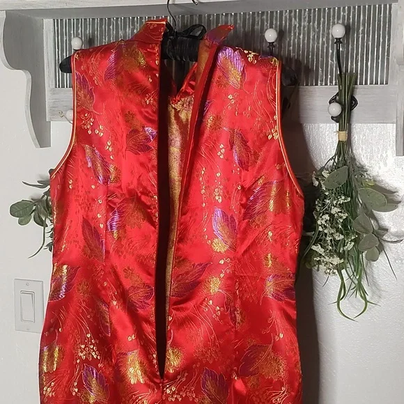 Kim fashion vintage XXL oriental cheongsam embroidered slit dress with neckline - Picture 8 of 9